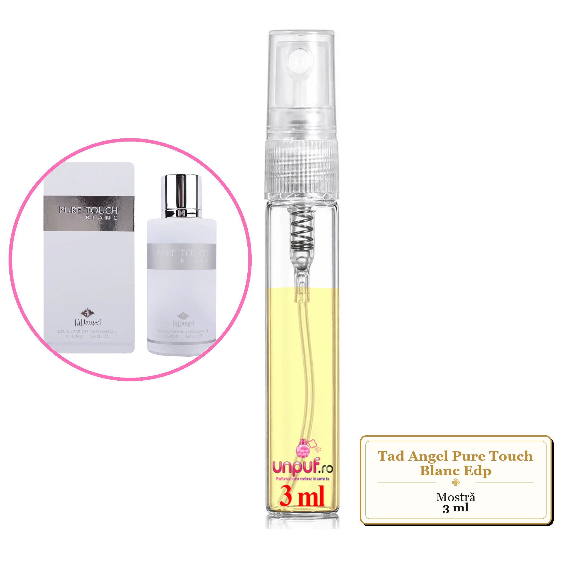 Mostra fiola din Parfumul Tad Angel Pure Touch Blanc Edp, decant sticla cu pulverizator 