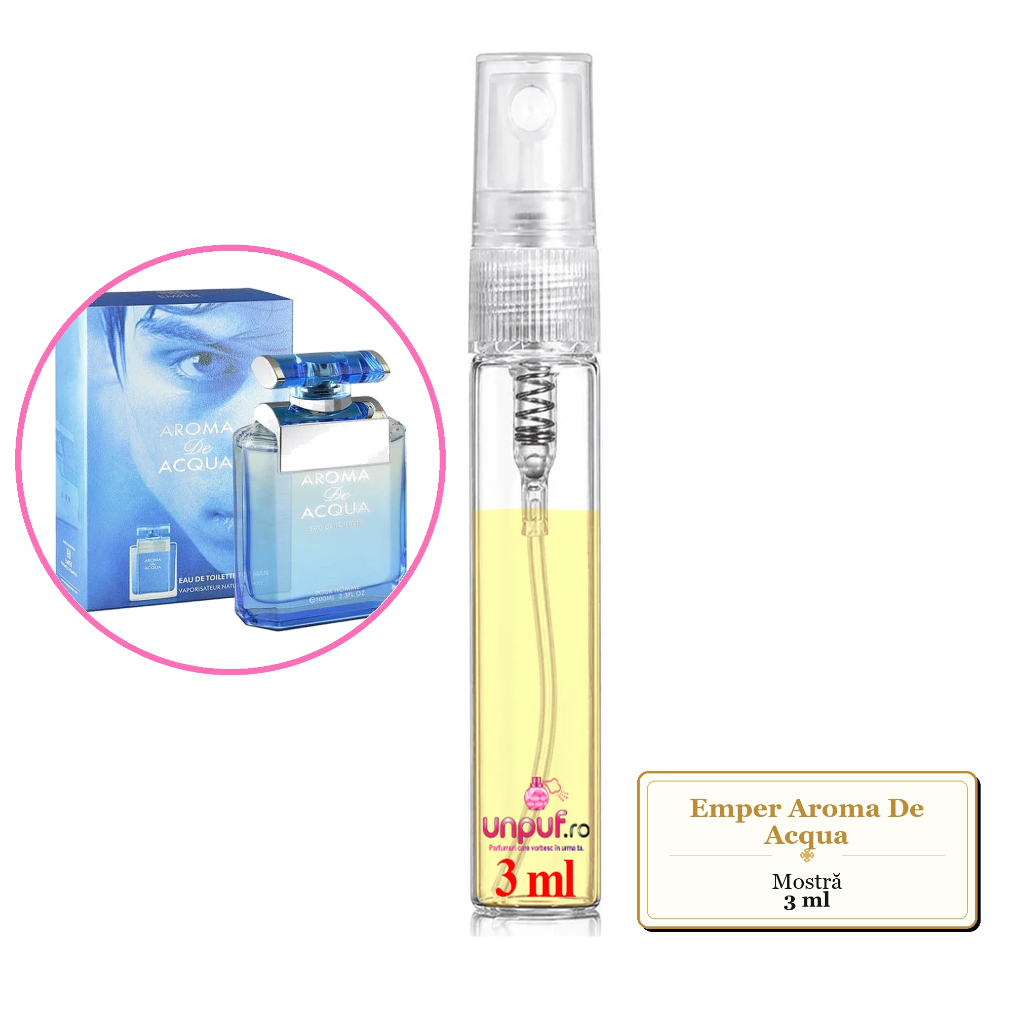 Mostra fiola din Parfumul Emper Aroma De Acqua, decant sticla cu pulverizator 