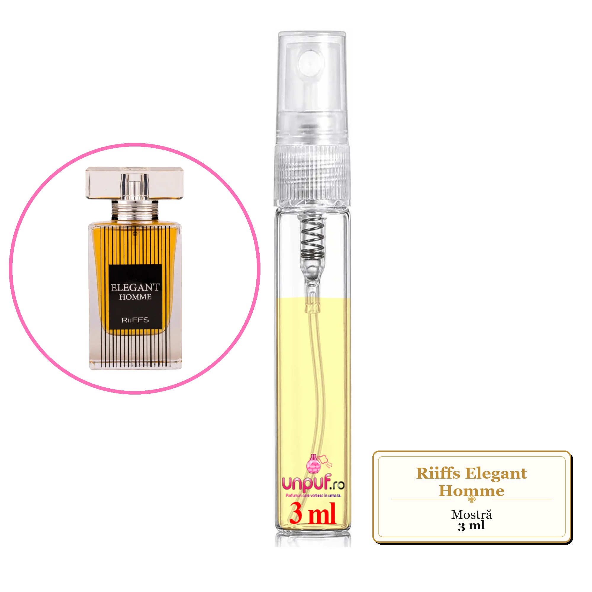 Mostra fiola din Parfumul Riiffs Elegant Homme, decant sticla cu pulverizator 