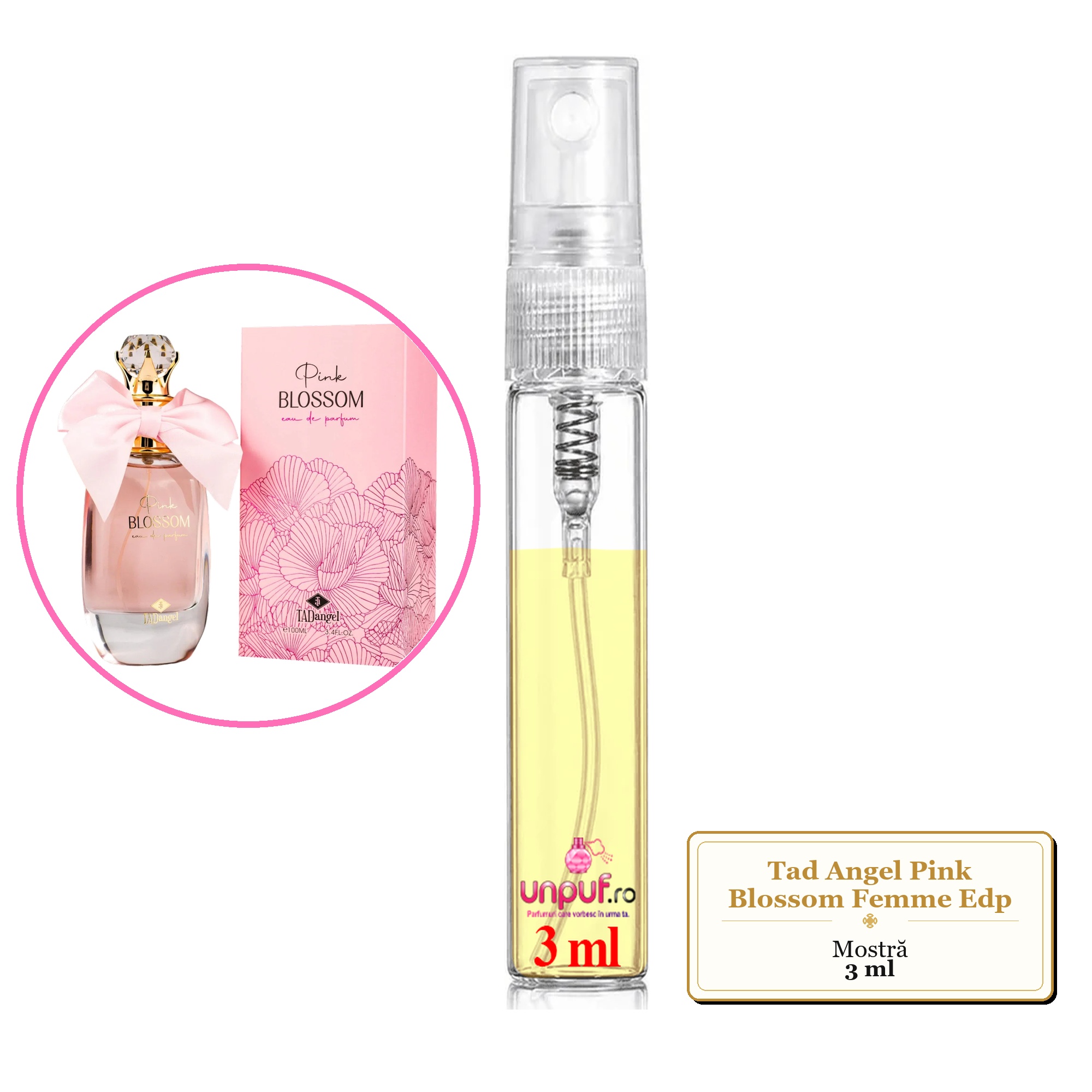 Mostra fiola din Parfumul Tad Angel Pink Blossom Femme Edp, decant sticla cu pulverizator 
