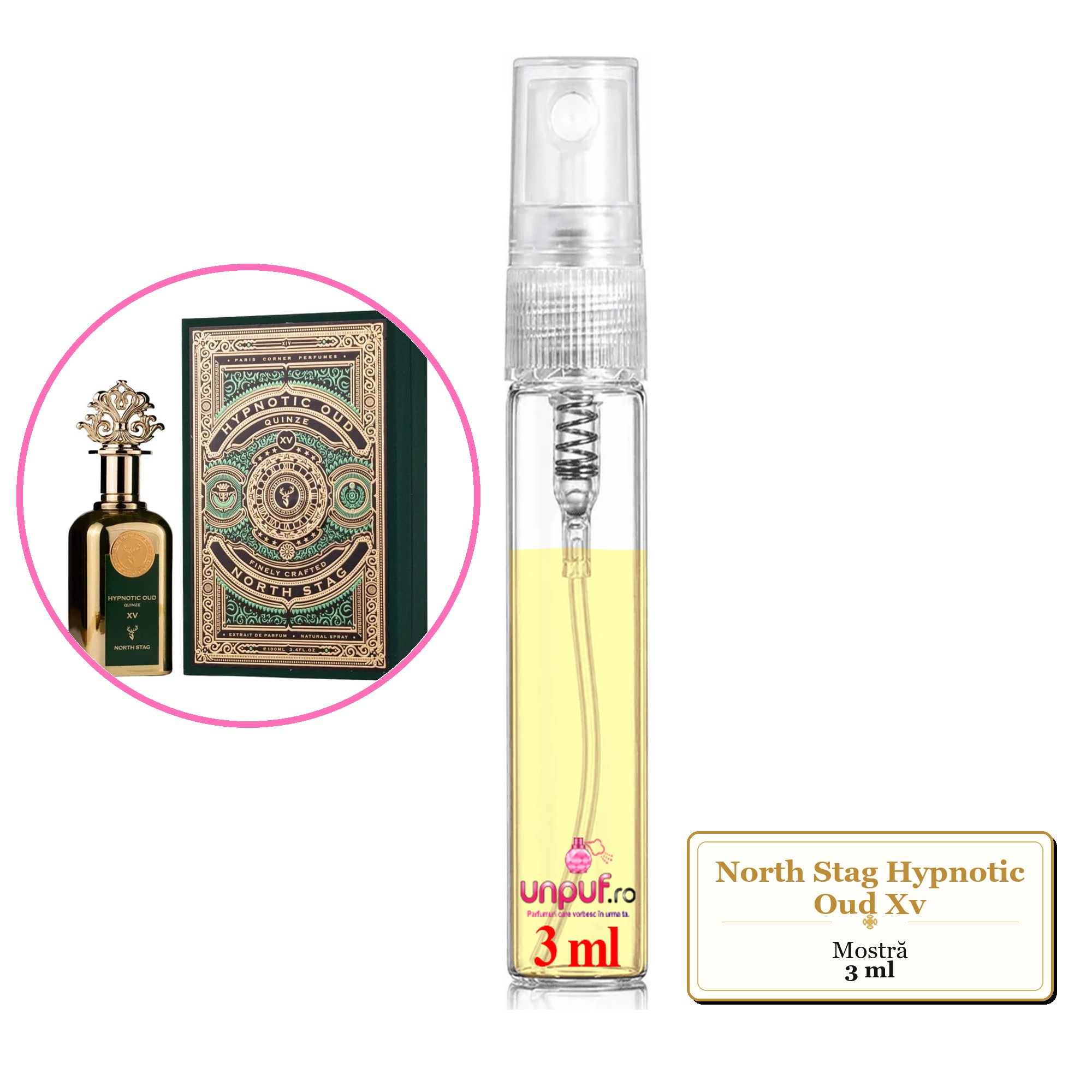 Mostra fiola din Parfumul North Stag Hypnotic Oud Xv, decant sticla cu pulverizator 