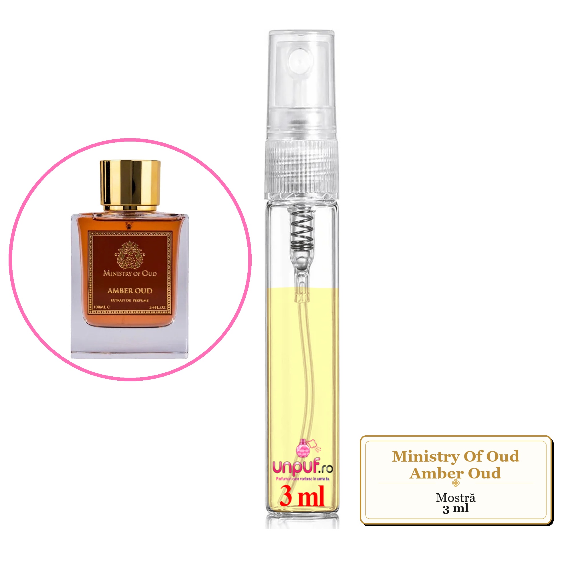 Mostra fiola din Parfumul Ministry Of Oud Amber Oud, decant sticla cu pulverizator 
