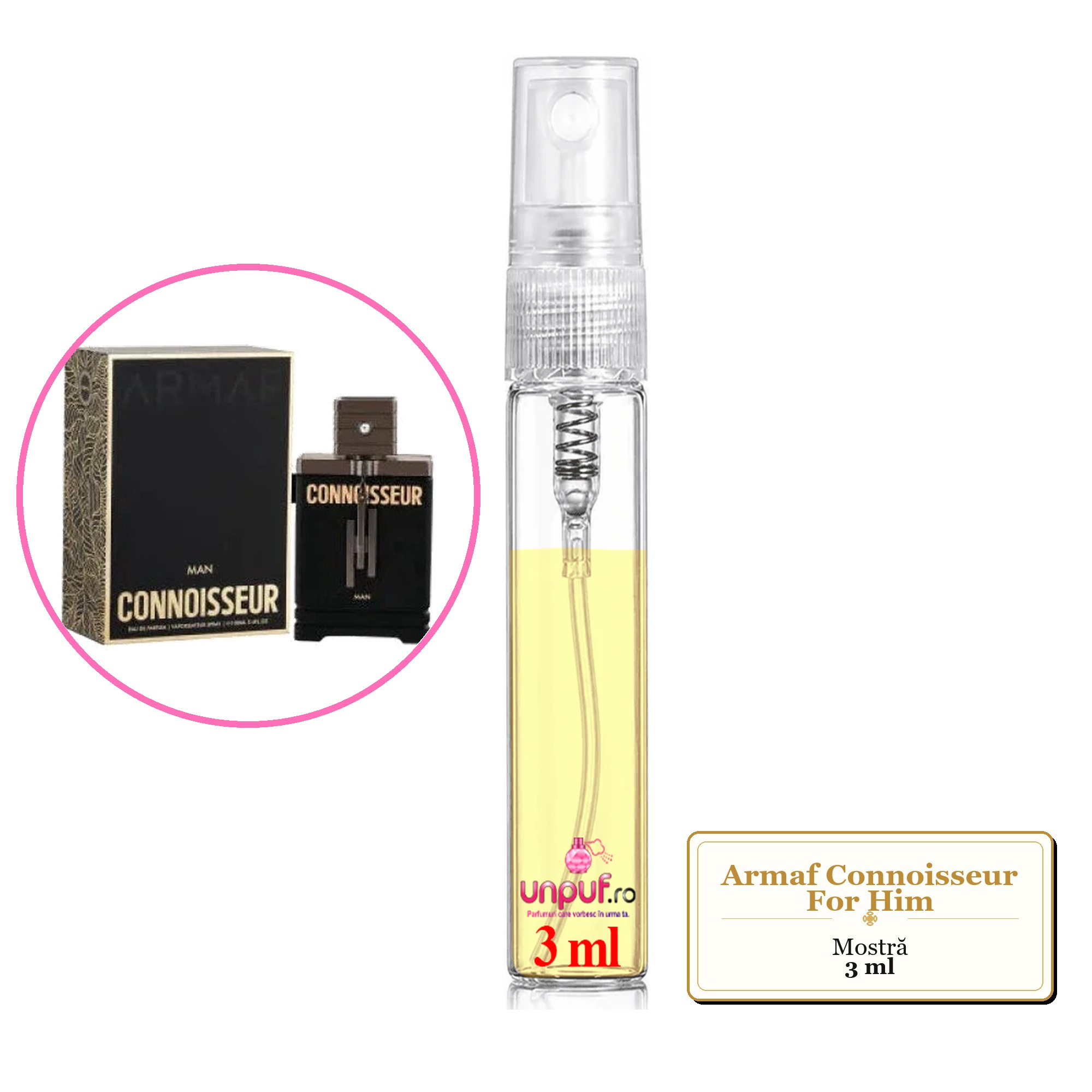 Mostra fiola din Parfumul Armaf Connoisseur For Him, decant sticla cu pulverizator