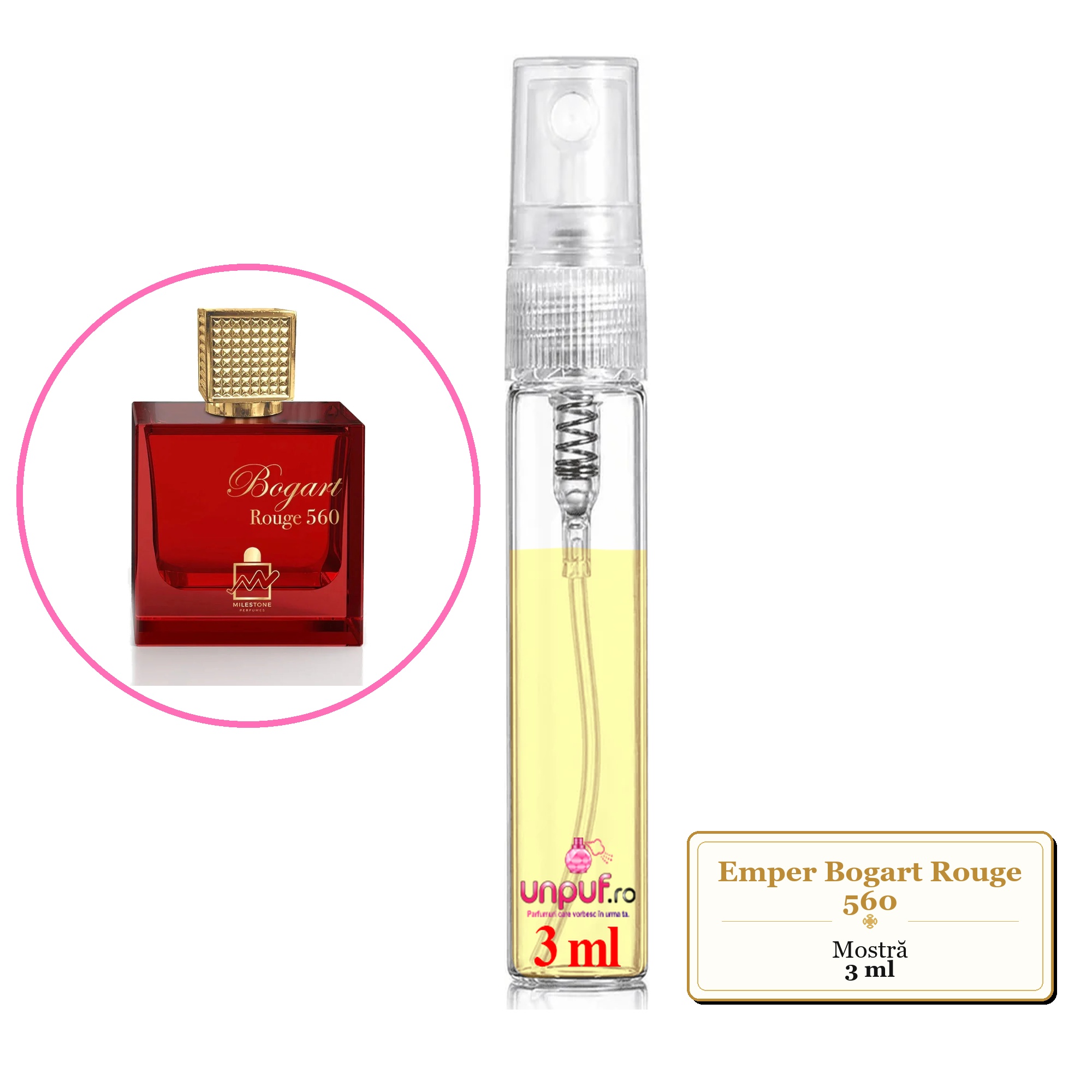 Mostra fiola din Parfumul Emper Bogart Rouge 560, decant sticla cu pulverizator