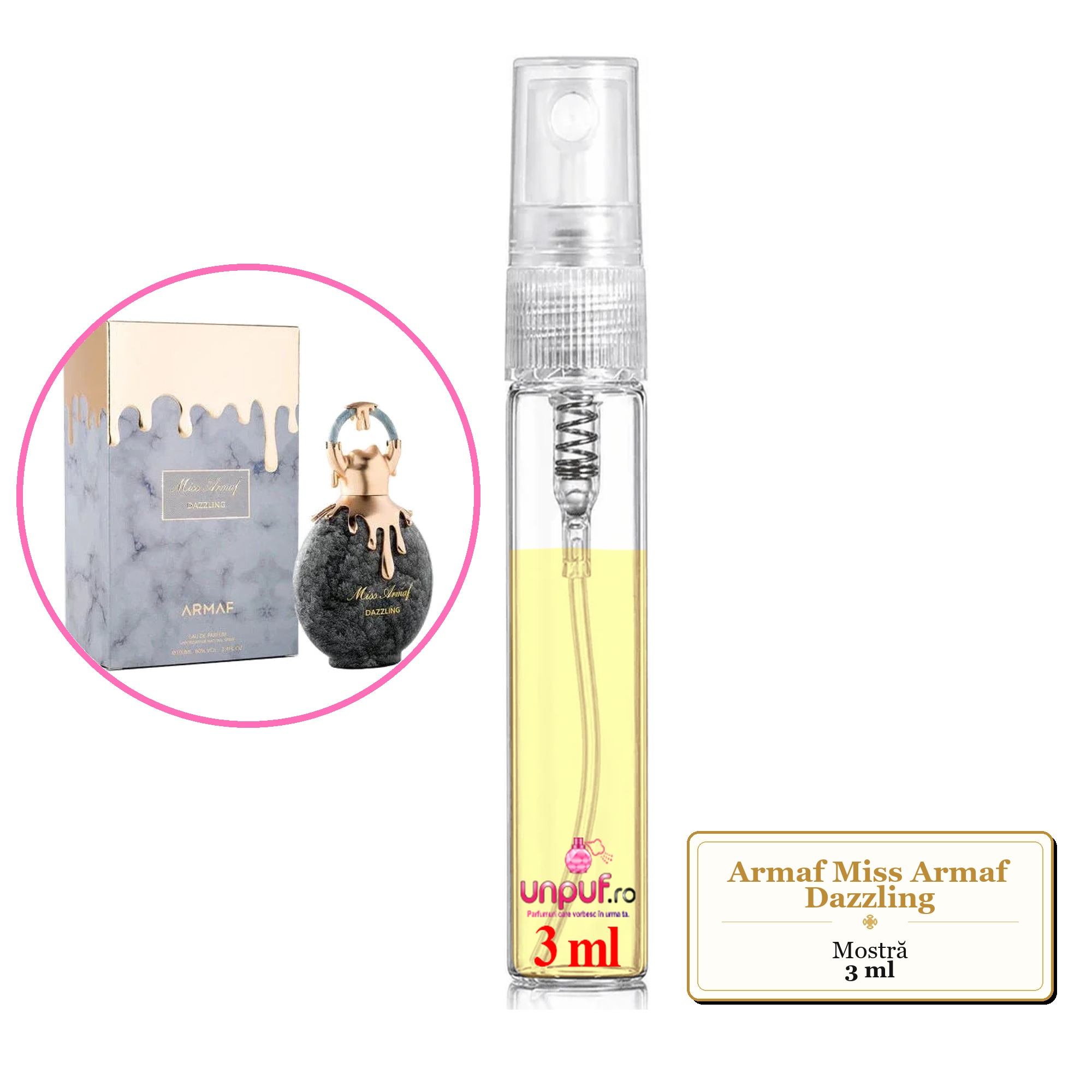Mostra fiola din Parfumul Armaf Miss Armaf Dazzling, decant sticla cu pulverizator