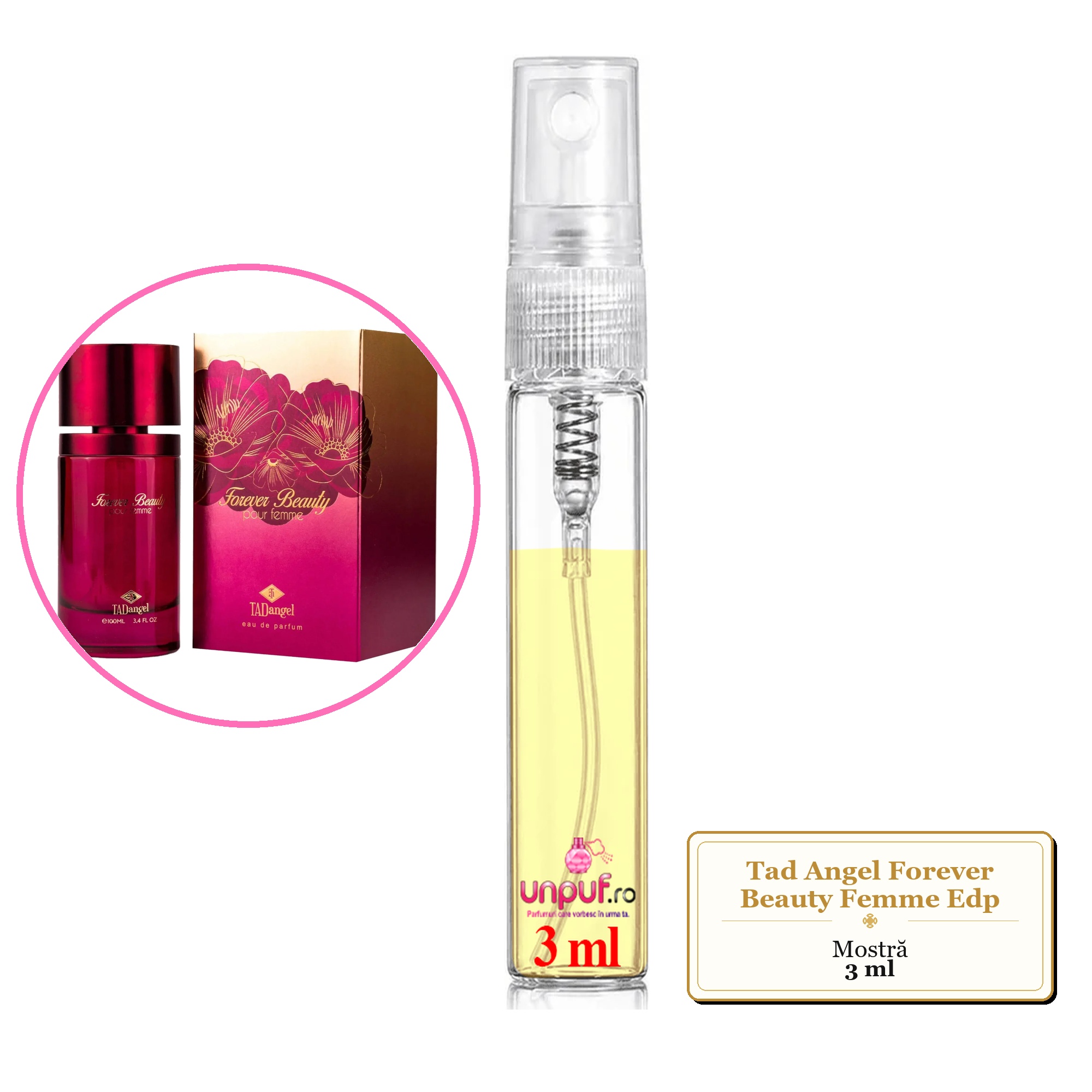 Mostra fiola din Parfumul Tad Angel Forever Beauty Femme Edp, decant sticla cu pulverizator 