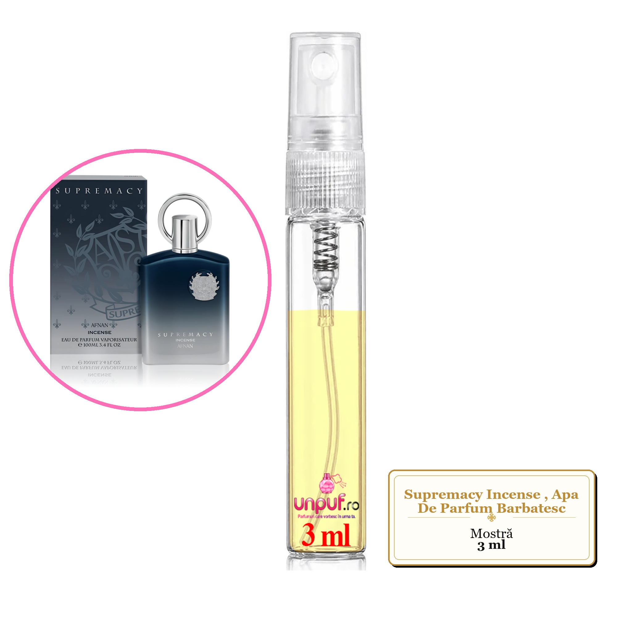 Mostra fiola din Parfumul Supremacy Incense, Apa De Parfum Barbatesc, decant sticla cu pulverizator 