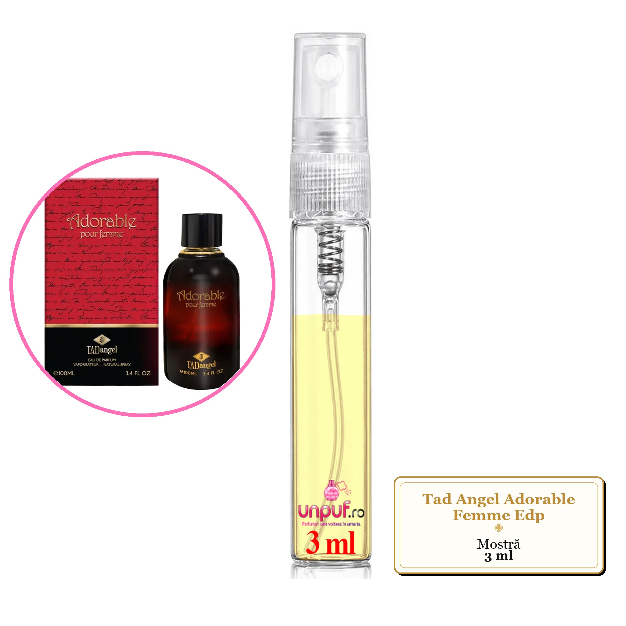 Mostra fiola din Parfumul Tad Angel Adorable Femme Edp, decant sticla cu pulverizator 