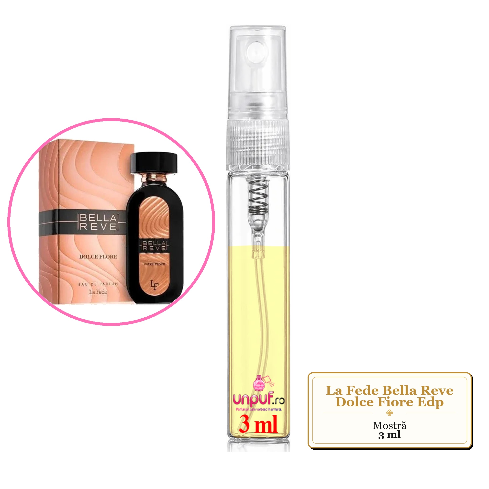 Mostra fiola din Parfumul La Fede Bella Reve Dolce Fiore Edp, decant sticla cu pulverizator 