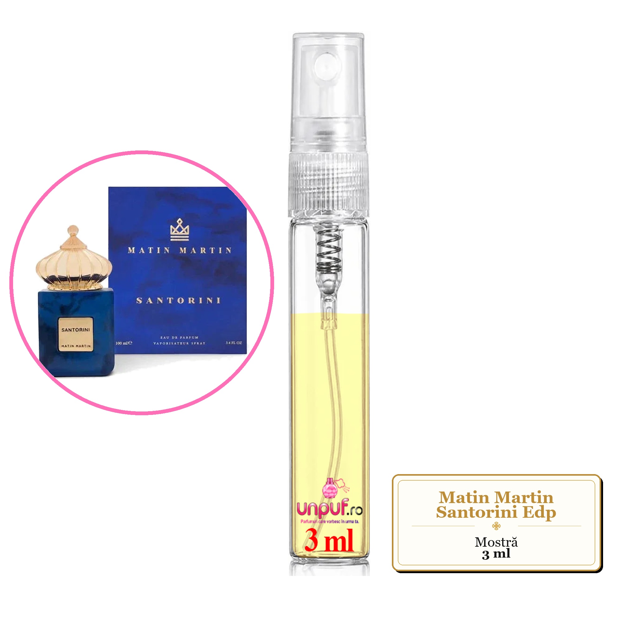 Mostra fiola din Parfumul Matin Martin Santorini Edp, decant sticla cu pulverizator