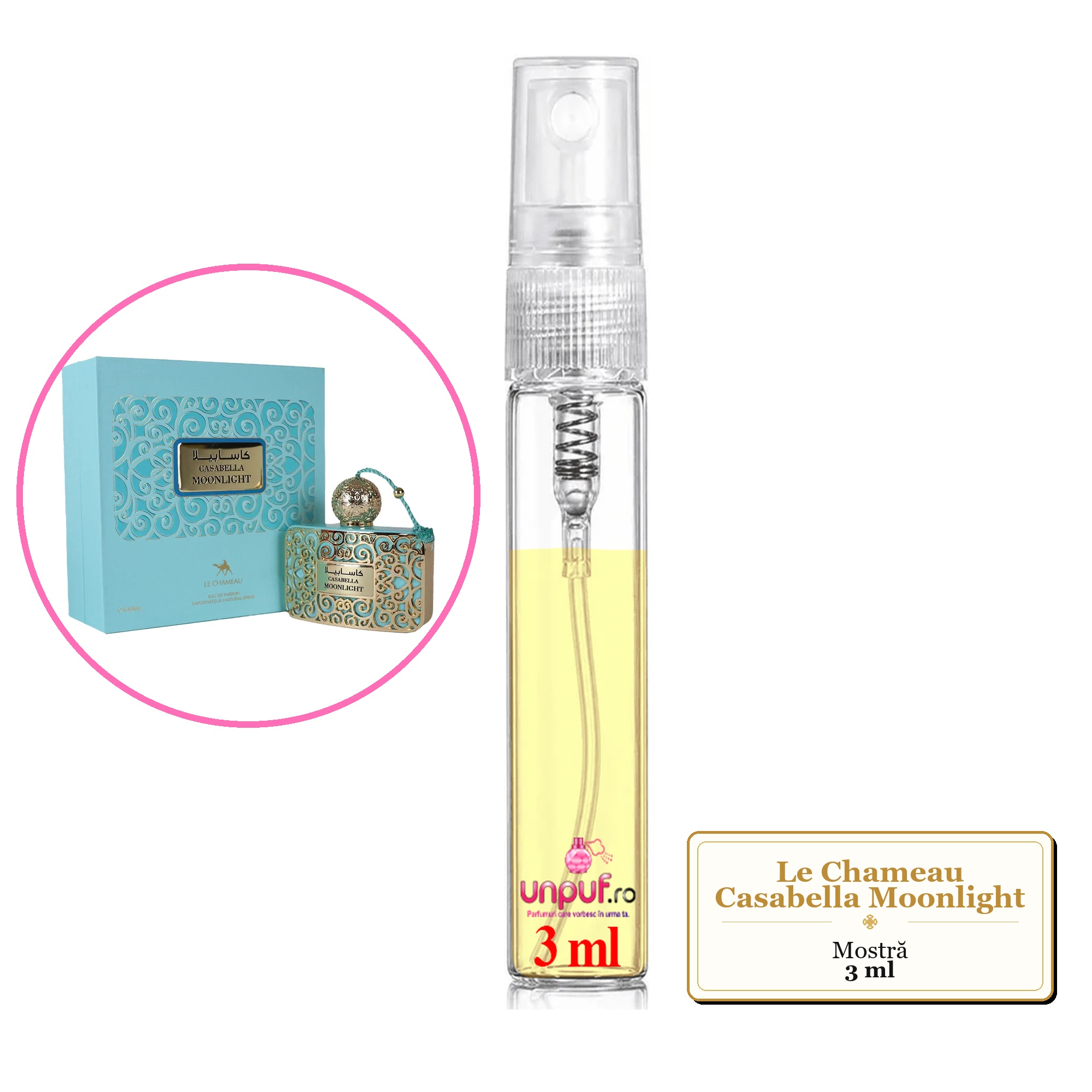 Mostra fiola din Parfumul Le Chameau Casabella Moonlight, decant sticla cu pulverizator 