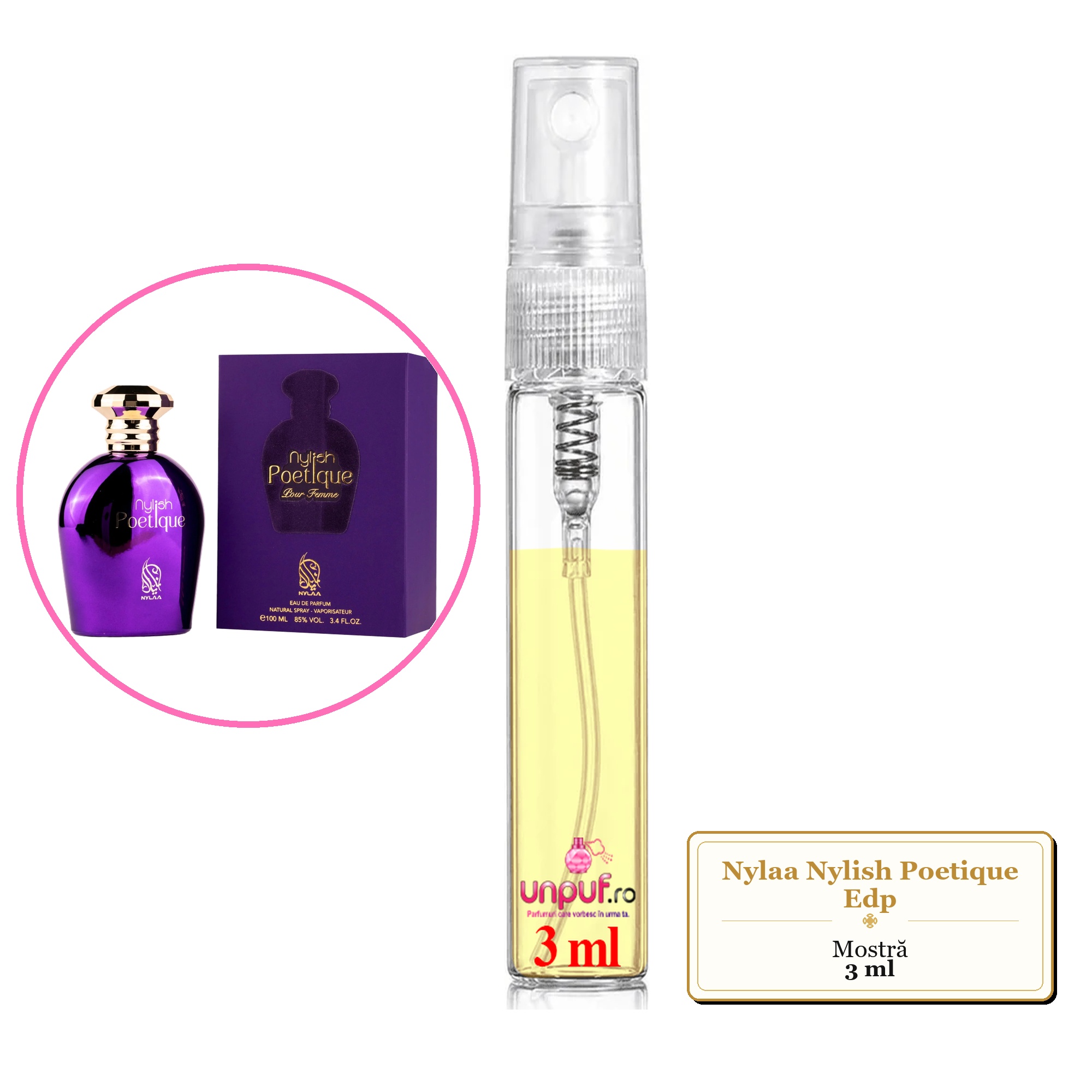 Mostra fiola din Parfumul Nylaa Nylish Poetique Edp, decant sticla cu pulverizator