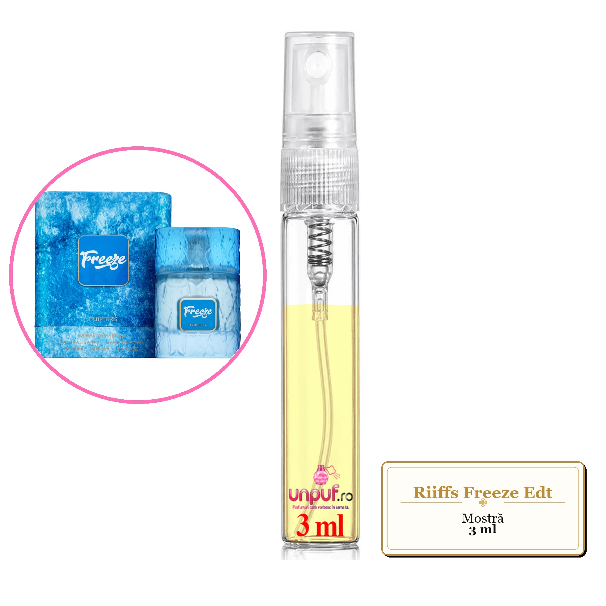 Mostra fiola din Parfumul Riiffs Freeze Edt, decant sticla cu pulverizator